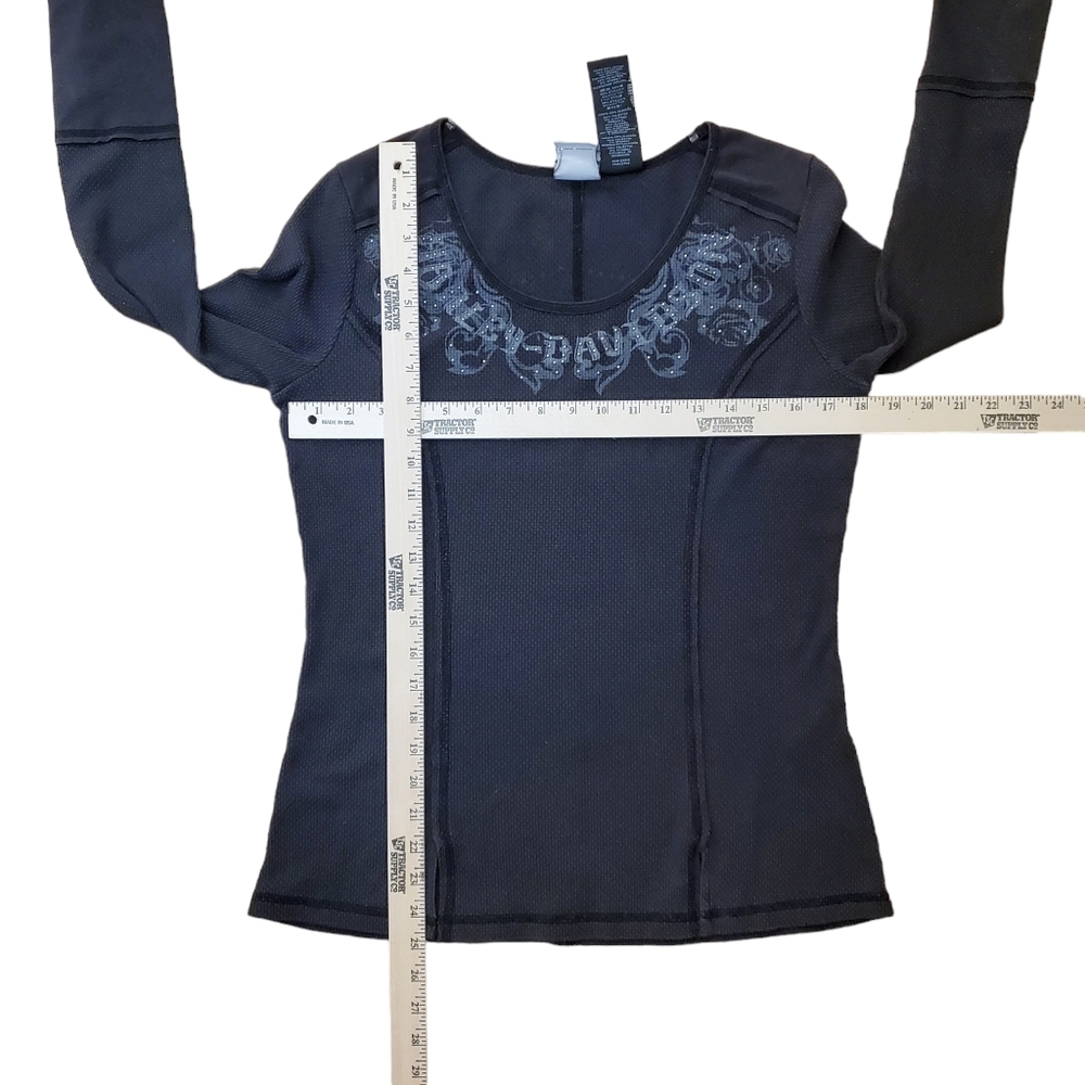 Harley Davidson Gray Thermal Top Metallic Beads Sleeve Embellishments Top Size M - Picture 6 of 8